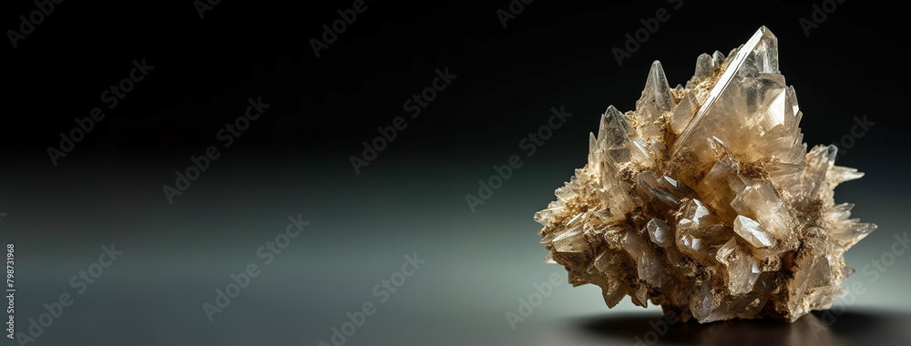 Cerussite fossil mineral stone. Geological crystalline fossil. Dark background close-up. Cerussite fossil mineral stone. Geological crystalline fossil. Dark background close-up.