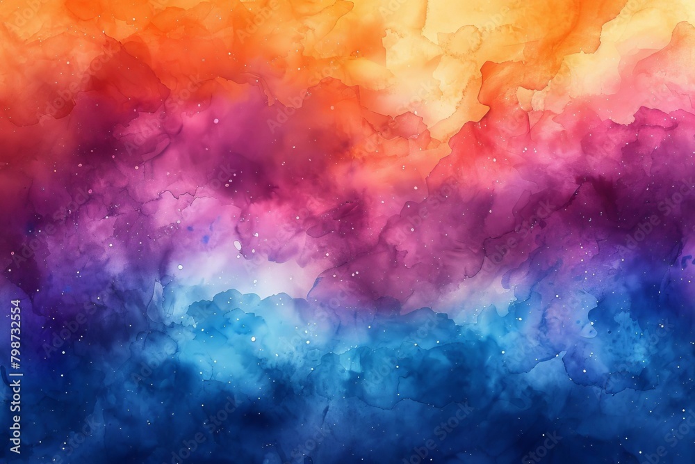 Vibrant abstract watercolor splash background with a blend of orange, blue, and purple hues