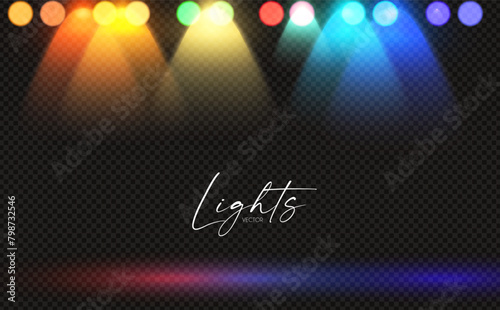 Rainbow spotlight effect with bokeh. Show lights. © feaspb