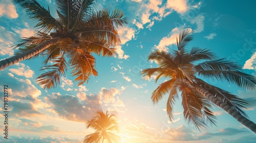 palm trees on sunny sky background  © Spyrydon