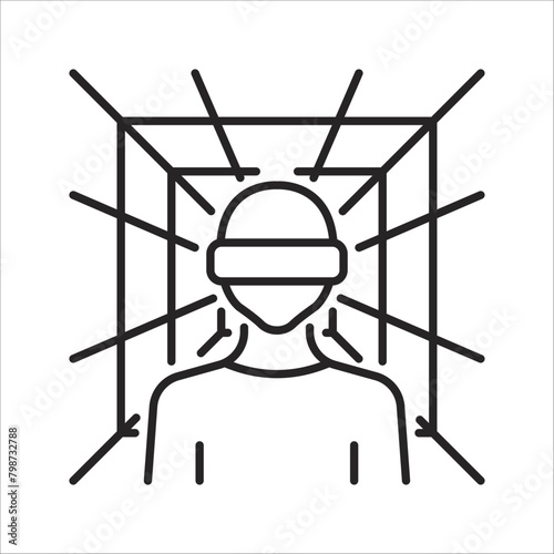 Metaverse icon. Human and virtual monitor or hologram. Outline style. Vector. Isolate on white background.