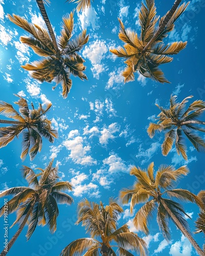 palm trees against background of sunny sky