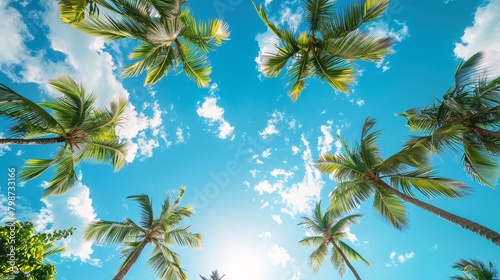 palm trees on sunny sky background with copy space