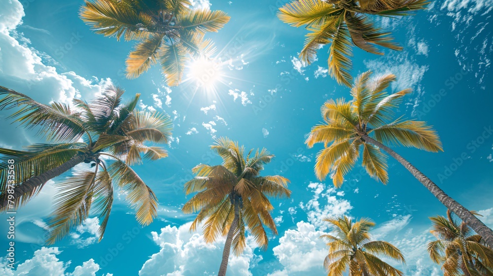 palm trees on the beach on sunny sky background