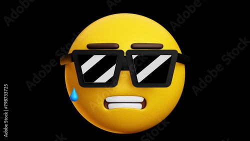 Cynical face with sunglasses emoji, sticking tongue out, 3d emoticon animation, Alpha channel, Transparent video photo