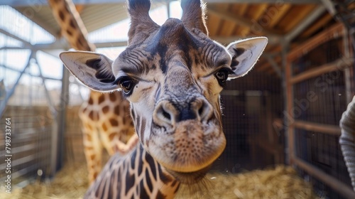 Close up view of a giraffe s head photo