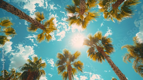 palm trees on sunny sky background 