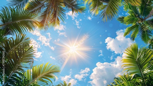 palm trees on sunny sky background 