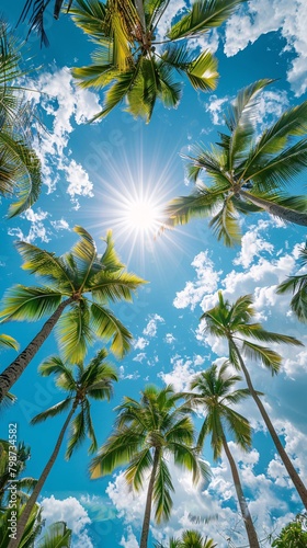 palm trees on the beach on sunny sky background
