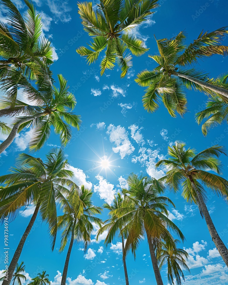 palm trees on sunny sky background with copy space palm trees on sunny sky background with copy space