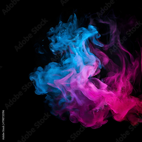 Vibrant colorful blue and pink smoke floating on black background. Suitable for overlay quote or text on it for Holi festival presentations or banner design. generate ai 