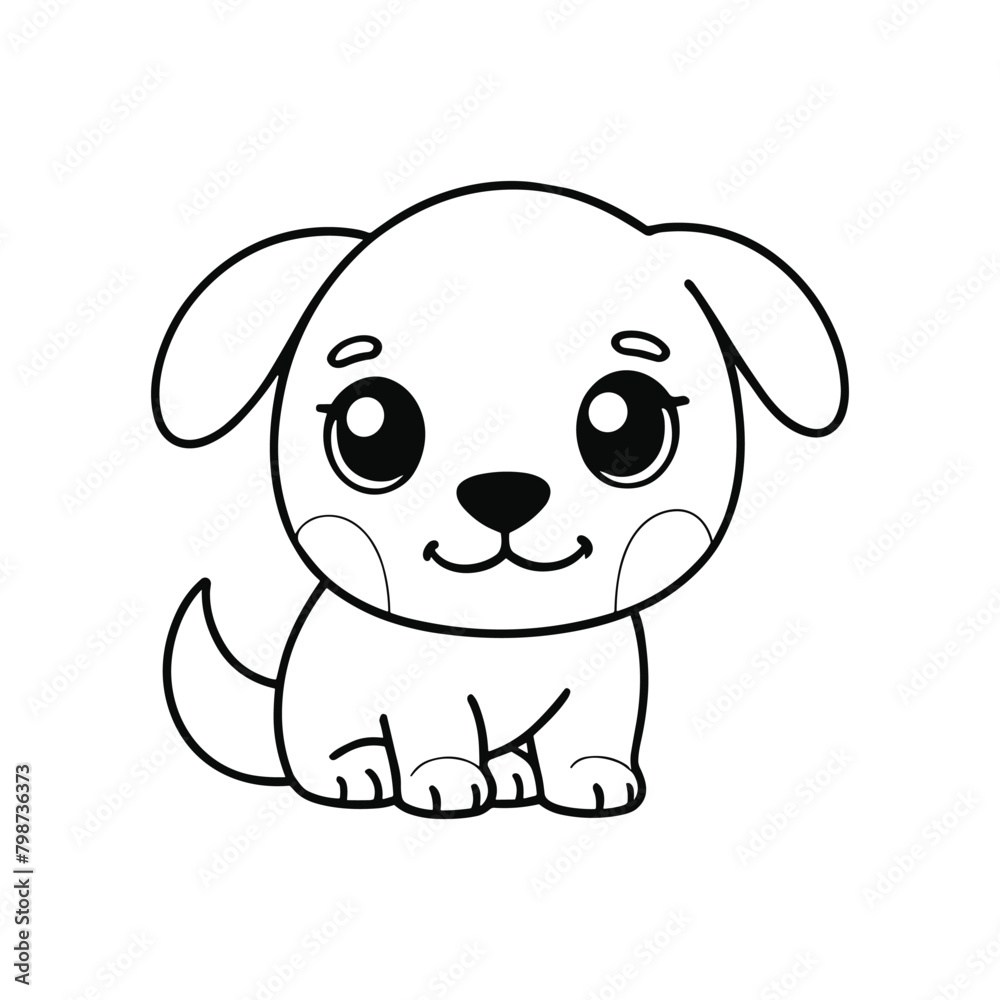 Cute Puppy line art, pyppy vector black and white illustration