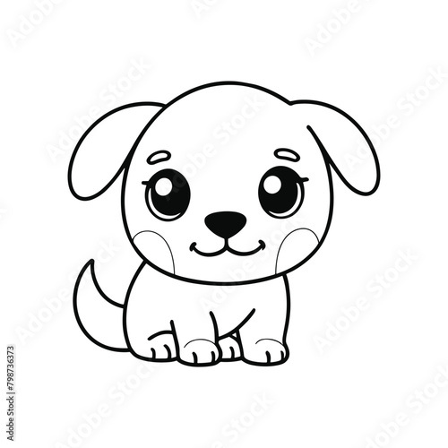 Cute Puppy line art, pyppy vector black and white illustration