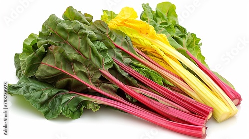 A bunch of vibrant Swiss chard, showcasing its colorful stems and leafy greens, vibrantder