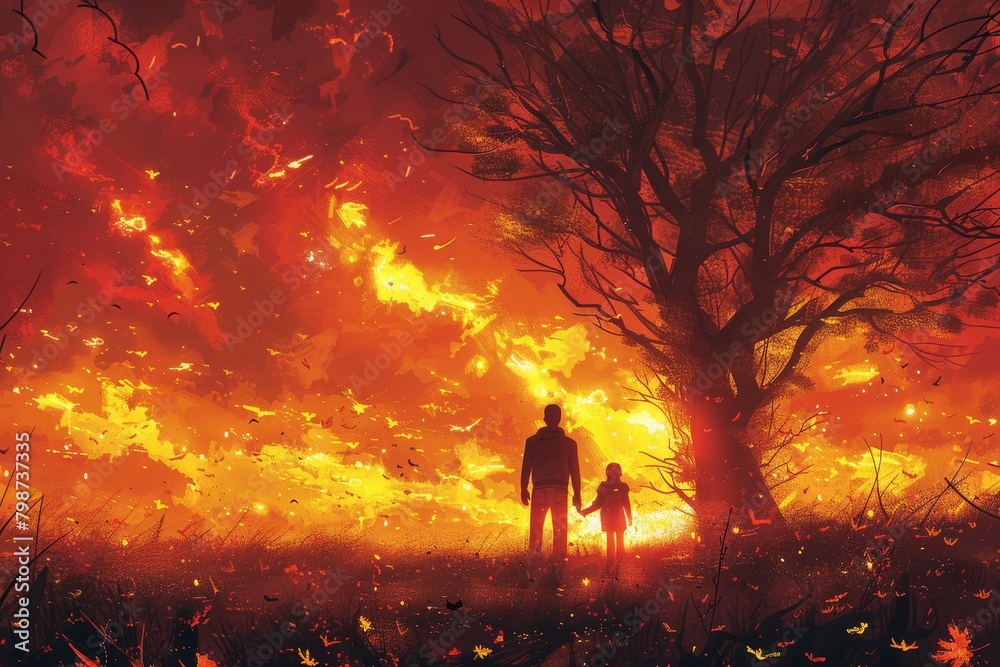 Family silhouetted against sunset, warm hues in sky, exude cozy, loving vibes Family silhouetted against sunset, warm hues in sky, exude cozy, loving vibes
