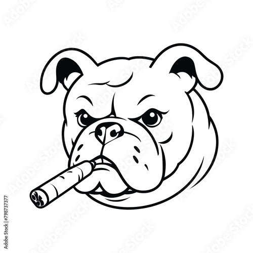 bulldog with cigar vector illustration black and white , vector cigar or cigeratte 