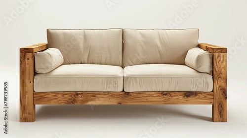 Modern Wooden Two-Seater Couch photo