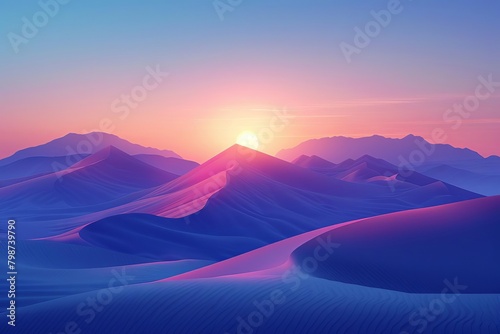 Minimalist desert scene at twilight with long shadows and subtle gradients, perfect for a clean and calming wallpaper