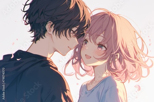Cute anime couple by each other lovers
