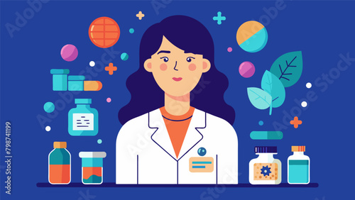 Despite her struggles with anxiety a neurodivergent pharmacist is highly knowledgeable and efficient at her job ensuring patients receive the correct. Vector illustration