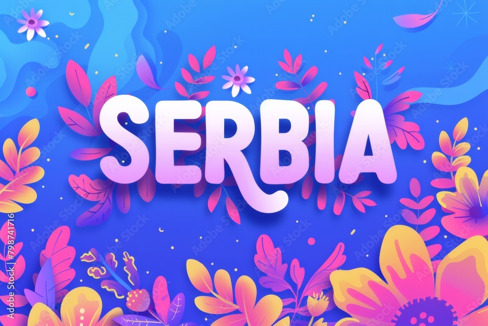 This illustration highlights Serbia's natural splendor with a focus on its floral diversity, set against a backdrop of warm, inviting colors