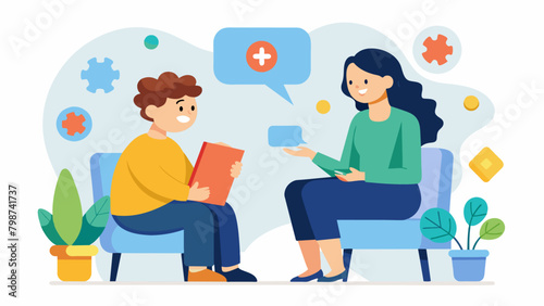 A the using alternative communication ods to connect with a patient who has nonverbal autism.. Vector illustration