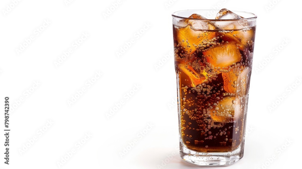 Glass filled with soda, ice, and oranges Glass filled with soda, ice, and oranges