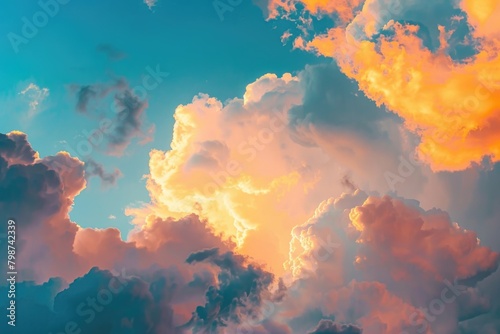 Clouds Orange. Tranquil Sunset Cloudscape with Copy Space in Vibrant Colors