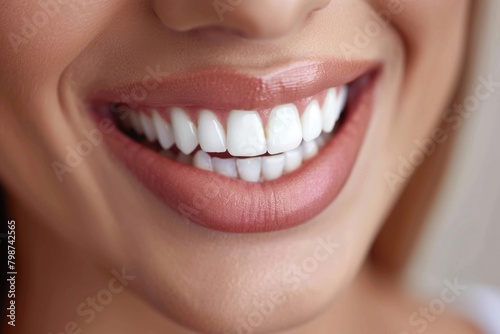 Smile Closeup. Image of Woman's Beautiful White Teeth and Smiling Mouth