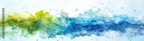 Artistic watercolor splash in vibrant hues of blue and green, creating a fresh and lively background