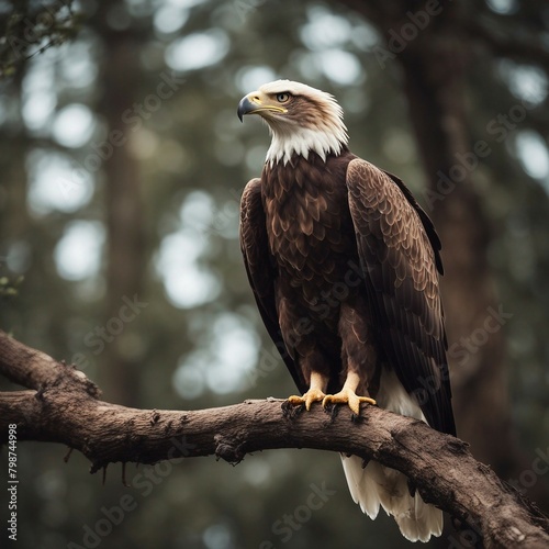 Majestic Eagle: Powerful Bald Eagle Perched on a Branch, Symbol of Freedom in Nature - Wildlife Photography