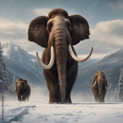 Majestic Mammoths Wandering through the Snowy Wilderness