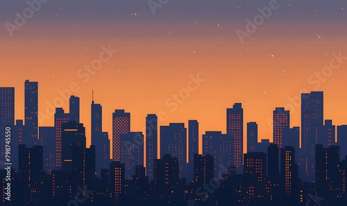 city skyline at dusk  with edifices rendered in shades of navy and charcoal against a sky of twilight hues  Generative AI