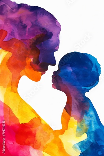 A watercolor painting of a mother and child.