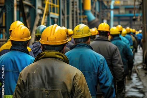 Industrial Workers. Men at Work in Factory, Safety Helmets, Industrial Engineer Maintenance