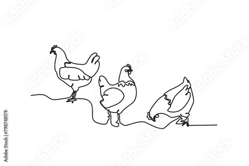 Single continuous line drawing of the Farm ducks. Successful farming minimalism concept. Dynamic one line draw graphic design vector illustration. 