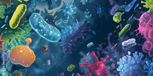 Microbial Diversity: An Illustration of Life's Small Wonders, The Microscopic Ecosystem: Artistic Depiction of Microorganisms" 