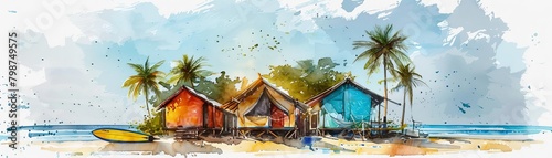 A boho surf camp on the coast, offering lessons and beachside accommodation in colorful tents © Samon