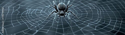 A close up of a black spider on a web. photo