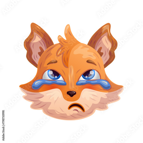Sad cartoon fox. Anthropomorphic face. Vector illustration.
