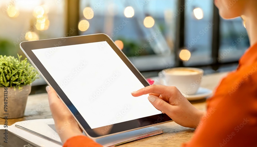 Tablet held by Woman in an Office - Mockup for Application or Web Design - Template for Presentation of Graphic Design - Corporate Representation at Consumers Tablet held by Woman in an Office - Mockup for Application or Web Design - Template for Presentation of Graphic Design - Corporate Representation at Consumers