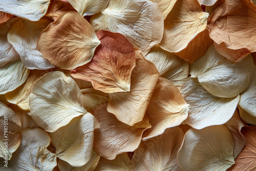 Textured surface of dried flower petals, showcasing delicate shapes and muted colors. Dried flower petal textures offer a rustic and natural backdrop
