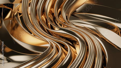 A shiny metallic background of gold and rhodium, formed by straight and curved lines. photo