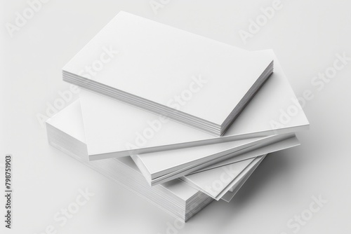 Business Card on White. Stack of Blank Business Cards for Branding Identity Mockup photo