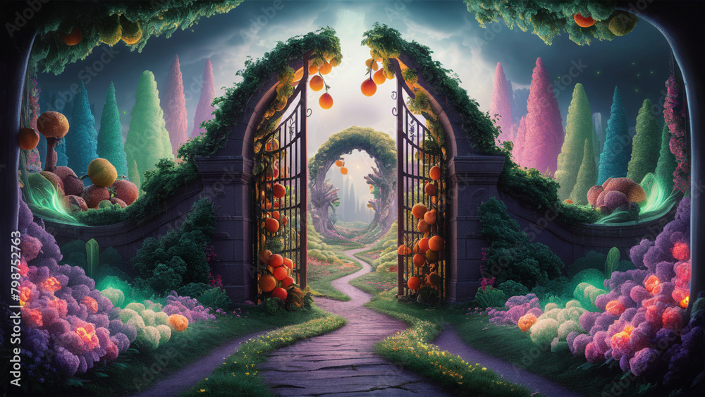 Obraz premium An abstract Garden of Eden that creates an atmosphere of calm and tranquility.