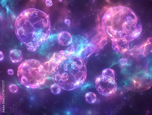 A beautiful painting of a bubblegum universe with a purple background.