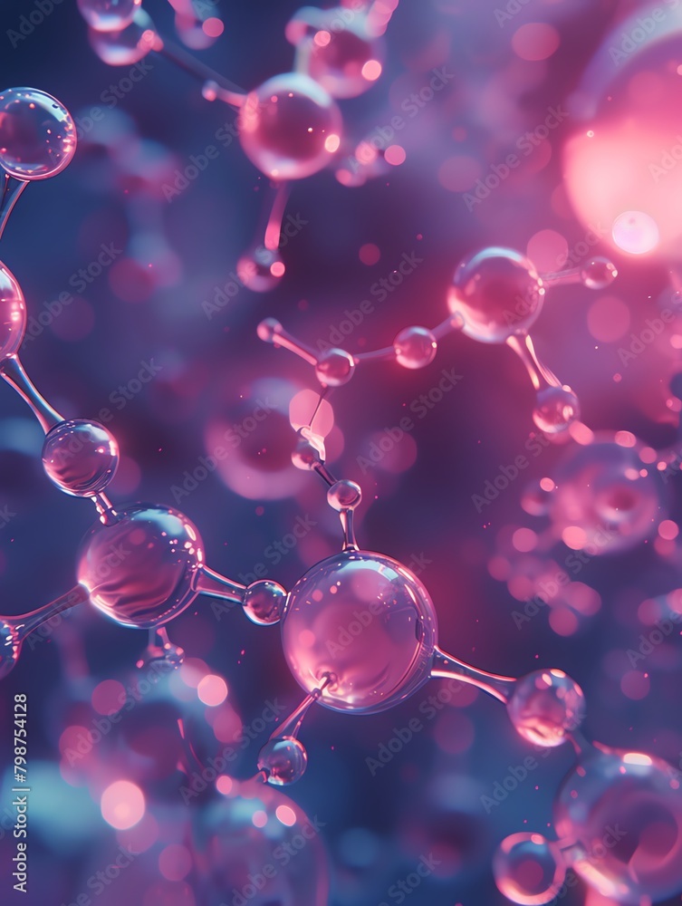 Pink and blue glowing molecular structure with a pink background.