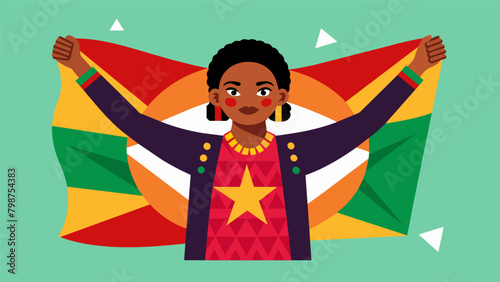 A participant excitedly showing off their finished Juneteenth flag showcasing the bright colors and intricate details they added.. Vector illustration