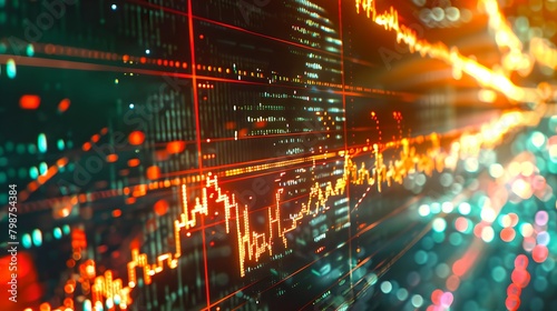 Futuristic Stock Market Analysis Dashboard. Finance, Data, Technology Concept. Digital Blurred Lines and Graphs. AI