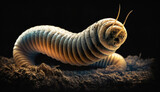 Macro earthworm on a dark background close-up. AI generated.